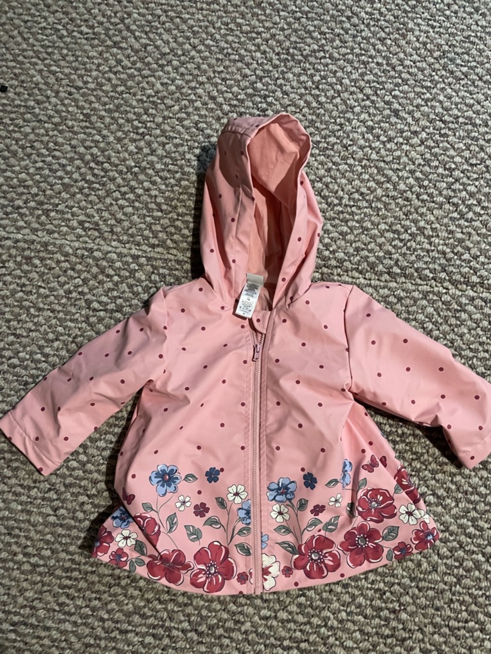 12M Girls' Pink Floral Hooded Rain Jacket